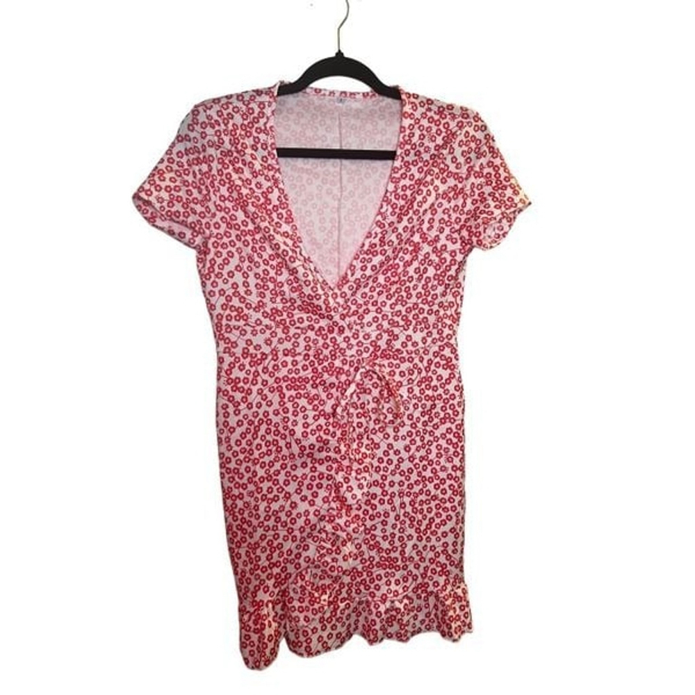 Amazon Floral Ruffled Red and White Sun Dress Size S